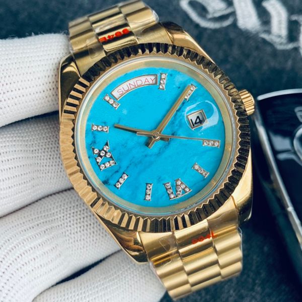 

36mm 41mm classic men mens watch turquoise every dail a discovery automatic watches movement mechanical master rollie stainless steel day da, Slivery;brown