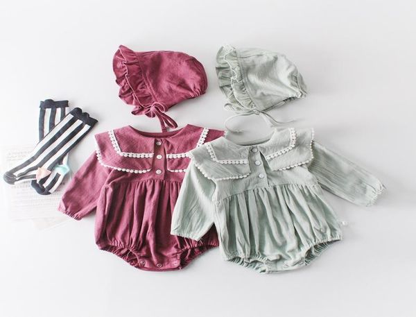 

baby girl designer clothing romper long sleeve solid color pet pan collar romper infant kids 100 cotton spring fall girl clothing3744535, Blue