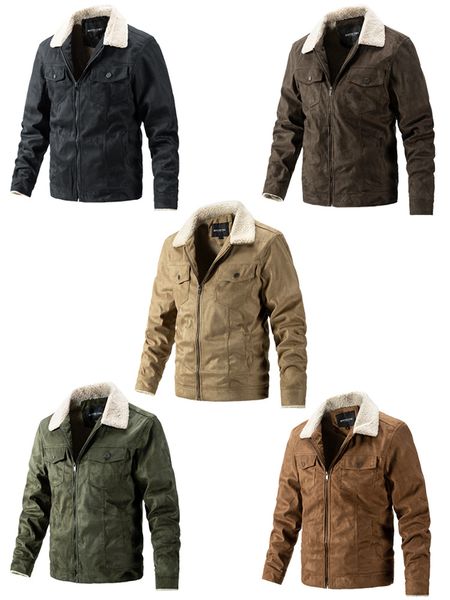 

winter new men's jacket lapel neck lamb fleece thickened and plushed casual european and american youth male coats outerwear, Black;brown