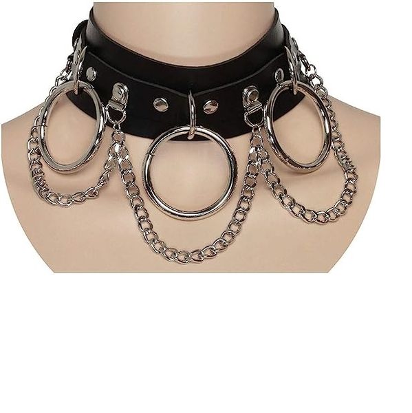 

cool punk gothic collar for women and men black pu leather vingate necklace adjustable, Silver