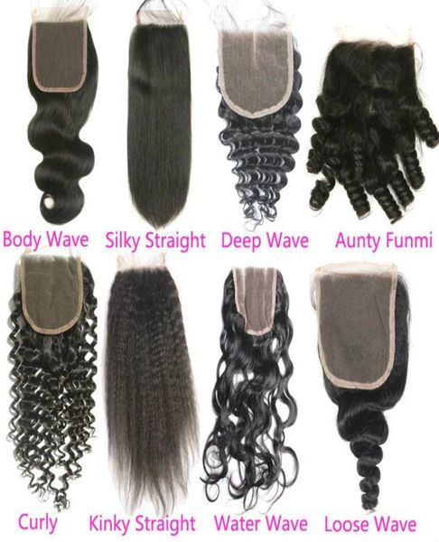 

fast delivery curly body deep water kinky silk straight closure malaysian virgin loose wave human hair lace closures piece for3929045, Black;brown