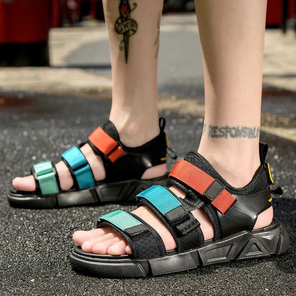 

mens fashion sandals mens summer shoes new style beach shoes hook & loop slippers, Black