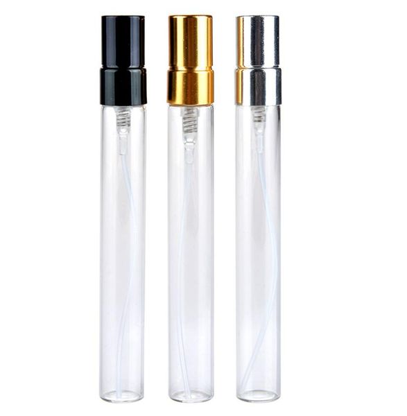 

5ml 10ml transparent glass spray bottle empty clear refillable perfume atomizer with gold silver cap portable sample glass vials b5181350