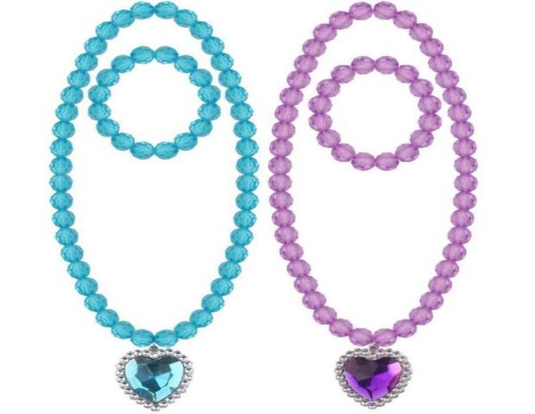 

beads necklace and bracelet set for kids girls jewelry with crystal heart pendant dress up pretend play party favor pink blue purp3544230, Red;brown