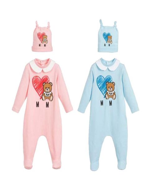 

new 2021 fashion newborn baby girl clothes cotton print cute cartoon bear new born baby boy romper and hat bibs set2856968, Pink;blue