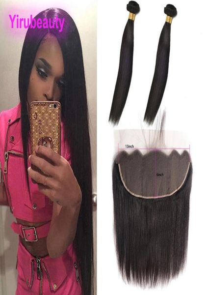 

malaysian human hair products natural color straight bundles with 13x6 lace frontal baby hair wefts 13 by 6 frontals1573902, Black;brown