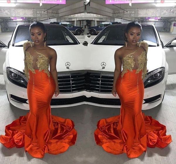 

2020 charming orange mermaid prom dresses one shoulder appliques formal black girls party dress evening gowns5938847, Black;red