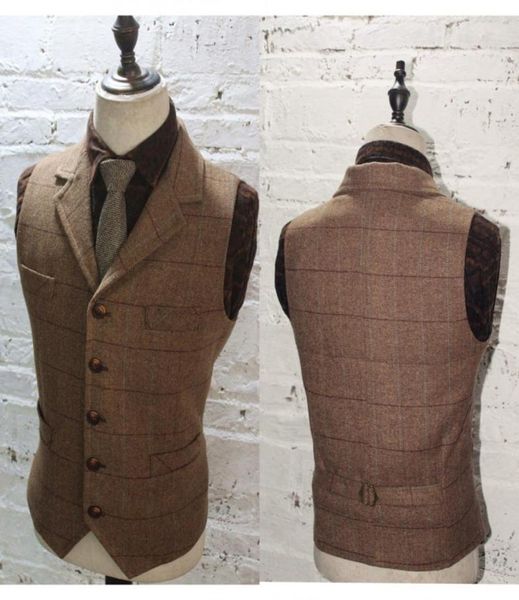 

2020 men039s wool plaid groom vests groomsmen vest tweed business suit jacket formal groom039s wear suit men039s wedding 9124891, Black