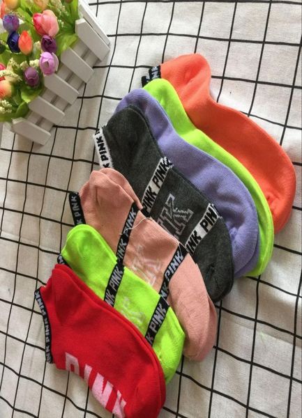 

pink letter socks pink anklet sports hosiery cotton fashion short socks slipper girl love pink ship women socks summer underw6553307, Pink;yellow