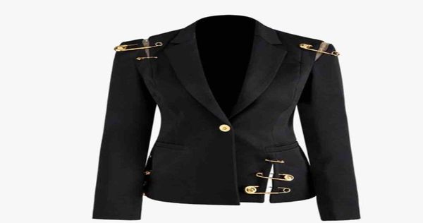 

2020 new big girls a suit outwear women a buckle black outwear spring ladies pins lapel long sleeve slim blazers outwear a44947628617, Blue;gray
