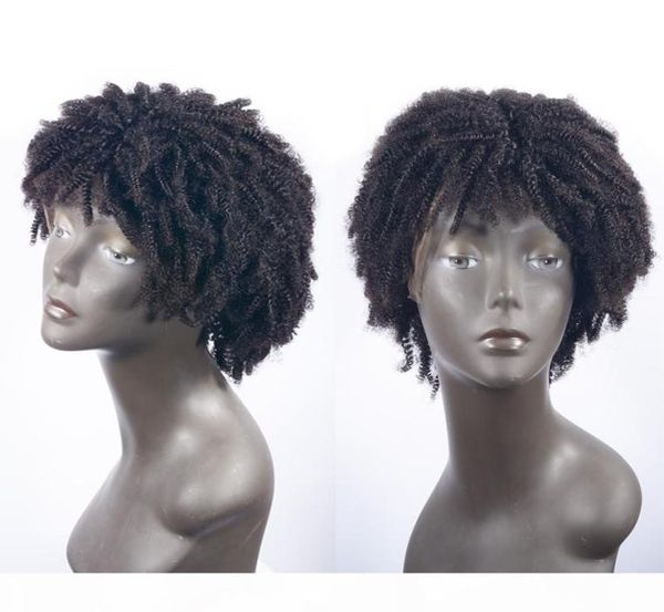 

short afro kinky curly full lace human hair wigs unprocessed brazilian glueless human hair lace front wig with bangs baby hair8934155, Black;brown