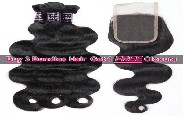 

ishow buy 3 pcs wefts get one part closure mink brazillian body wave peruvian human hair bundles extensions weave for women a771419984694, Black