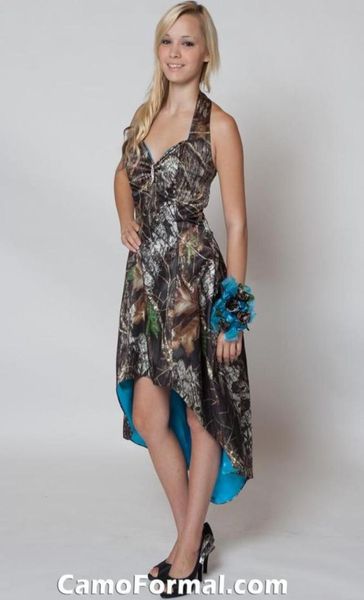 

high low camo bridesmaid dresses halter crystal prom evening gowns realtree forest camouflage cocktail homecoming dress custom mad8647463, White;pink