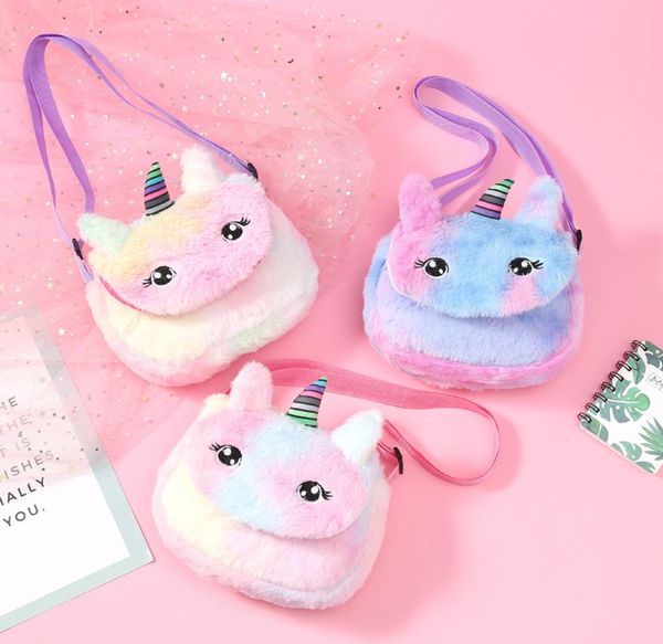 

horn kids shoulder bag soft plush coin purse stuffed doll toys girls messenger bags gifts m15531332983, White