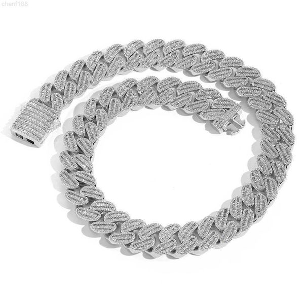 

16mm miami cuban link box clasp necklace bling 5a zircon charm iced out men's hip hop baguette chain women jewelry, Silver