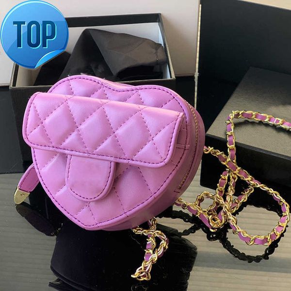 

ladies' brand designers shoulder bags 2023 fashion classic mini lambskin heart fanny pack texture silver chain rotary lock crossbody ba
