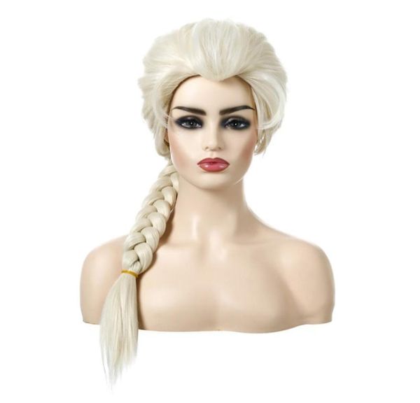 

light blonde fr0zen cosplay wig 70cm long braided synthetic pelucas simulation human hair wigs wig153 perruques5724996, Black