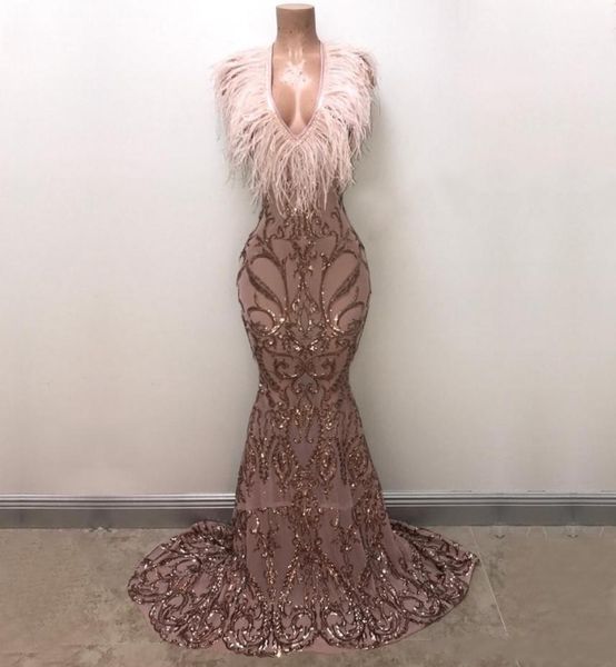 

sparkly feathers mermaid prom dresses deep vneck sequin lace appliques mermaid evening gowns african dubai vestidos de fiesta3560139, Black