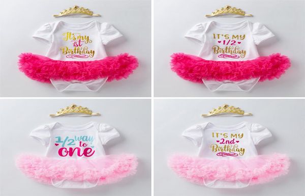 

kids designer clothes girls 1st 2nd birthday cake smash outfits infant clothing sets rompertutu skirtheadband newborn baby suits4120565, Red;yellow