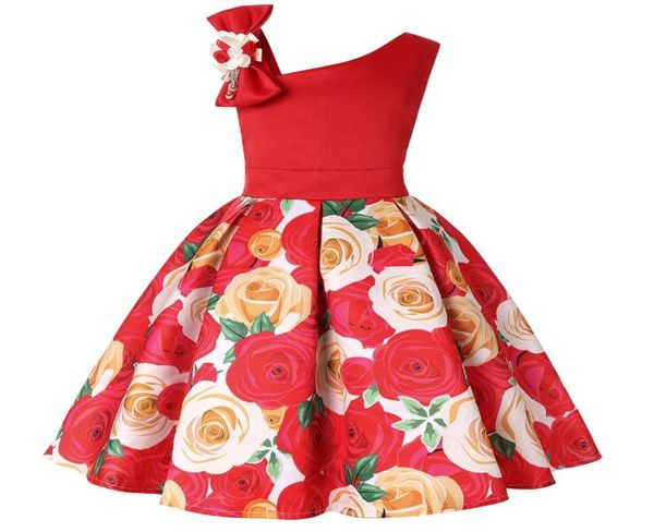 

retail girls dress summer valentine039s day rose floral printed aline princess dress baby girl dresses kids designer christmas4717562, Red;yellow