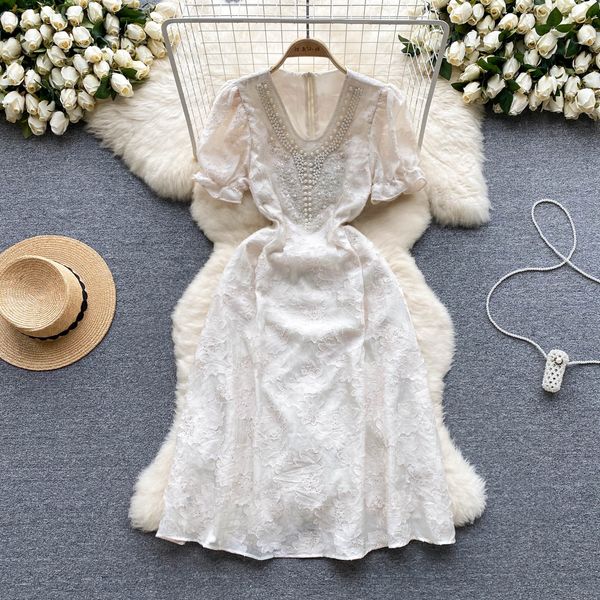 

casual dresses french celebrity beaded a-line dress for women's summer new v neck short sleeve shrinking party elegant vestido feminino, Black;gray