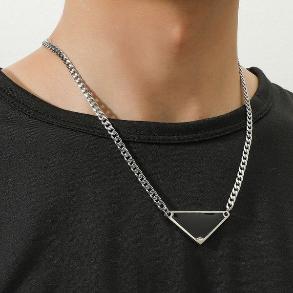 

new stainless steel geometric necklace simple stylish drip oil triangle necklace stainless steel jewelry, Silver
