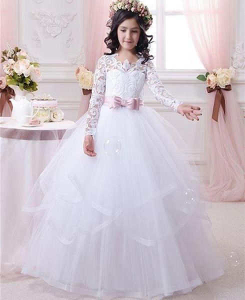 

2020 white flower girl dresses for weddings lace long sleeve girls pageant dresses first communion dress little girls prom b9353602, White;blue
