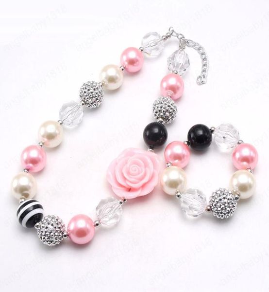 

fashion girls beautiful flower beads necklace diy bracelets chunky bubblegum jewelry kids necklace for birthday gift8848655, Red;brown