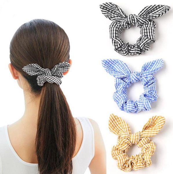 

striped hairband rabbit ear hair scrunchie head band bow hair ties girls ponytail holder children hair accessories 6 colors 200pcs3709760, Slivery;white