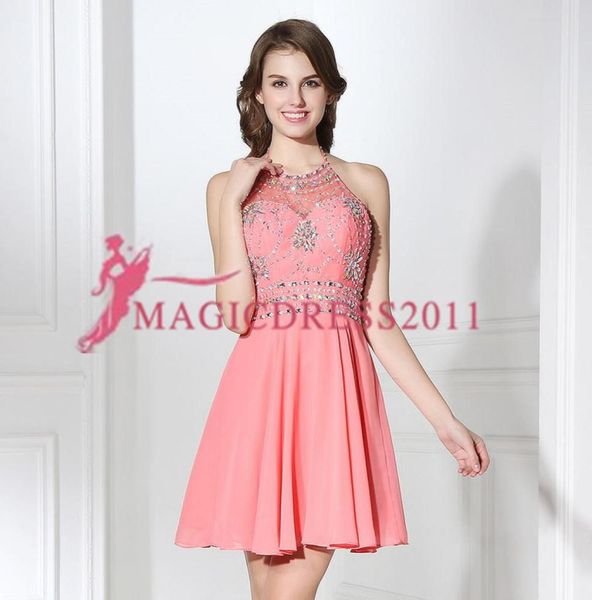 

selling sd394 in stock short party gowns halter beads bridesmaid dress knee length cocktail dress 24 hours for shipment 20194982841, Black
