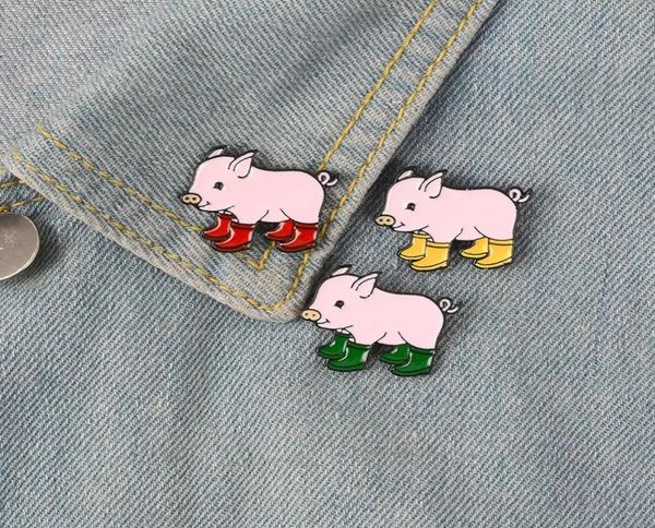 

fun pig with rain boots enamel pins piggy brooches badge denim jeans lapel pin cartoon cute animal jewelry gift for kids friends3628881, Blue