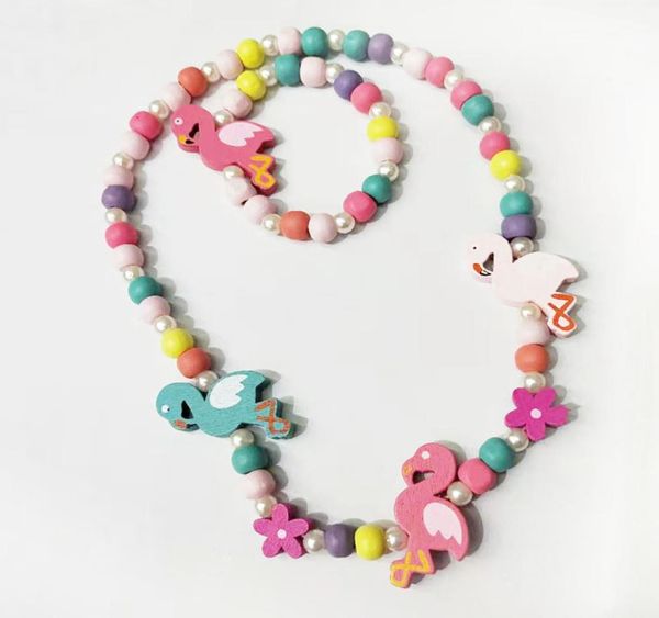 

ins 5 styles kids necklace sets accessory colorful beads bird flower rainbow charm beads necklacebracelet kids girl birthday jewe3172453, Red;brown