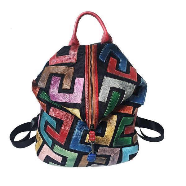 

backpack style new leather women's bag colorful cowhide panel casual 230619