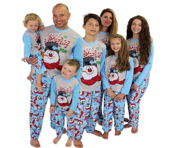 

family matching christmas pajamas set mom and kid clothes snowman print warm swearshirt and pants 2pcs clothing outfit6297671, Blue