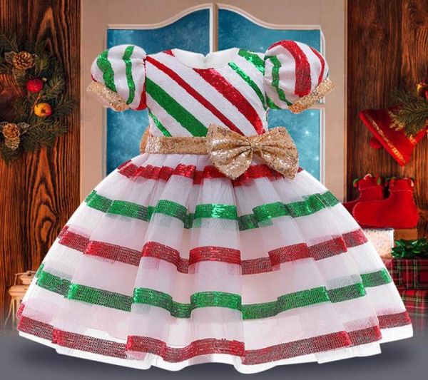 

2020 new christmas girls dresses sequin bowknot girls dress stripe party kids dress princess formal dresses girl dress ball gown b7240292, Red;yellow