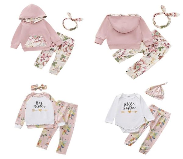 

infant baby floral sets girls little flower pocket hoodie kids casual clothes toddler girls cartoon letter hat casual outfits3360374, White