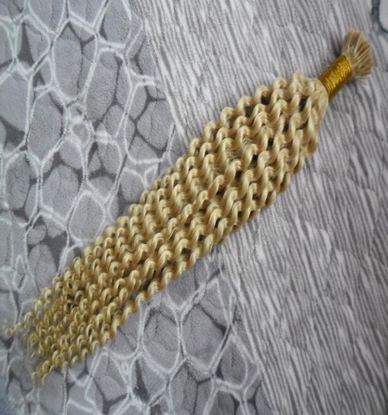 

613 bleach blonde keratin capsules human fusion hair kinky curly nail i tip machine made remy pre bonded hair extension 100g 100s5336749, Black