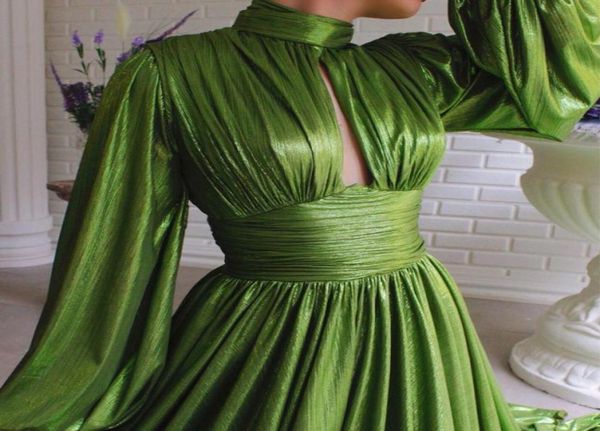 

real picture olive green prom dresses high collar long sleeve front split evening gowns flower sleeve red carpet runway fashion ch5538463, Black