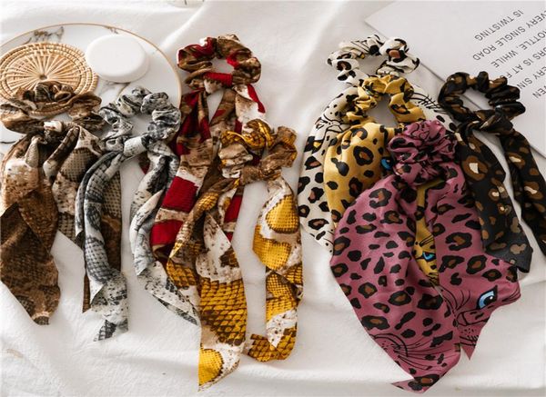 

fashion leopard print scrunchies hair bands polka dot snake skin ribbon chiffon elastic hair rope scrunchy ponytail holder for w6257547, Black;brown