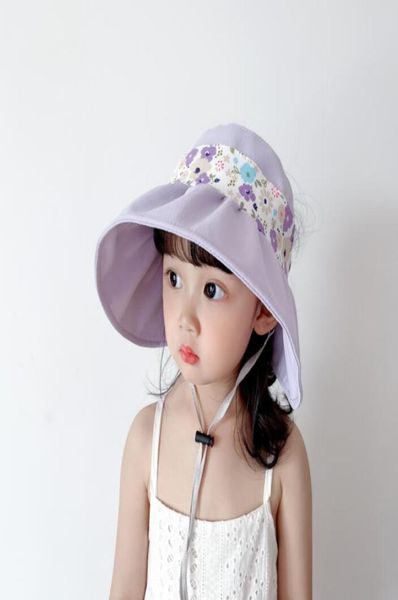 

flower print kids sun hat summer uv protection hats for children baby empty big brim floppy beach cap6521643, Yellow