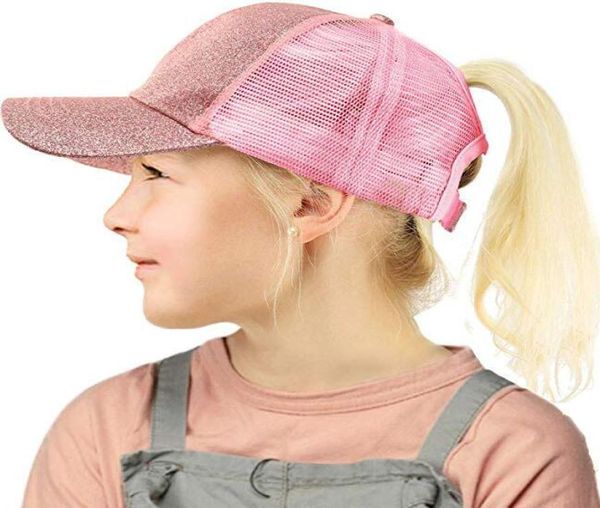 

kids glitter ponytail ball cap sequin baseball hat plain visor caps girl messy bun summer hats adjustable hip hop snapback gga35368850336, Yellow
