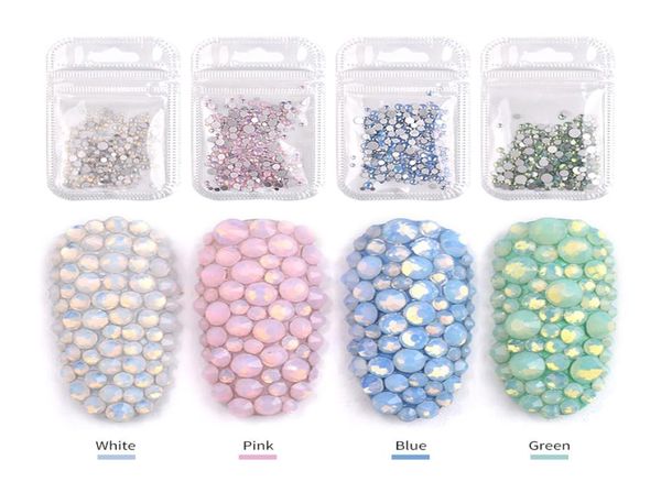 

mixed size ss4ss20 shiny opal nail stones 350pcs per bag flat back rhinestones nails art decorations2097002, Silver;gold