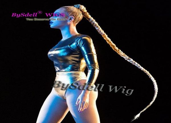 

gorgeous celebrity beyonce super long braid ponytail 41inch long hair extensions ponytails with elastic band fast 1628740, Black