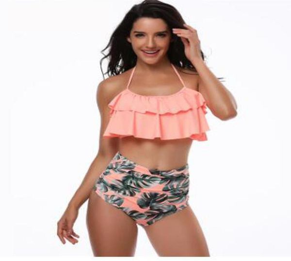 

swimsuit girls two pieces swimwear kids children ruffles print bandage swimwear bathing suit bikini set outfits ap23781690, Black