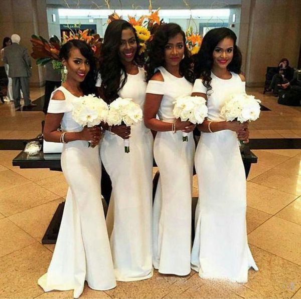 

2018 white graceful long bridesmaid dresses jewel short sleeves mermaid party gowns with a small train custom made bridesmaid gown1361984, White;pink