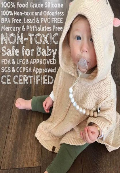 

new ins baby wood bead pacifier chain clips with cover foreign trade hand made natural infant baby gracious pacifier hold1282994