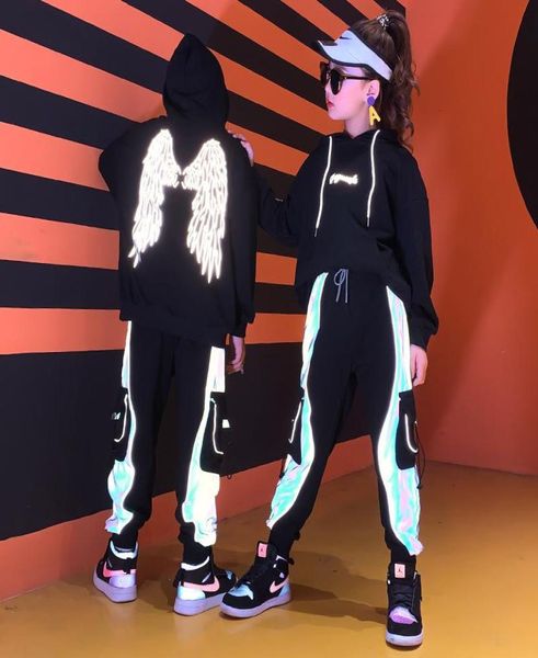 

clothing sets children boys girls sports suit reflective hoodies pants 2 pcs outfits teens street wear hip hop costume 314 years4116903, White