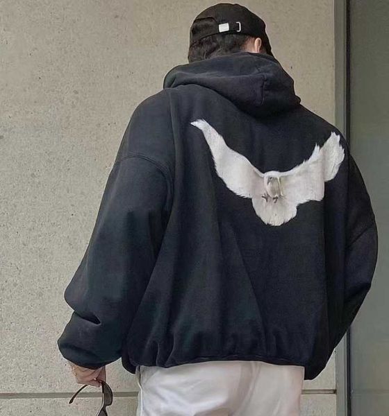 

fashion co brand hoodies dove printing washed hooded sweater streetwear, Black
