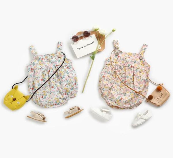 

2021 ins baby girl kids climbing romper suspend full flowers design romper 100 cotton summer baby girl rompers 02t2823378, Blue