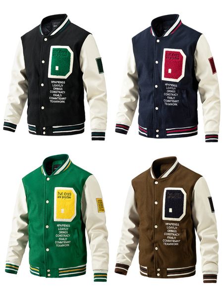 

autumn and winter new men's jackets american baseball uniform thin cotton embroidered woolen matching coats casual young men's out, Black;brown
